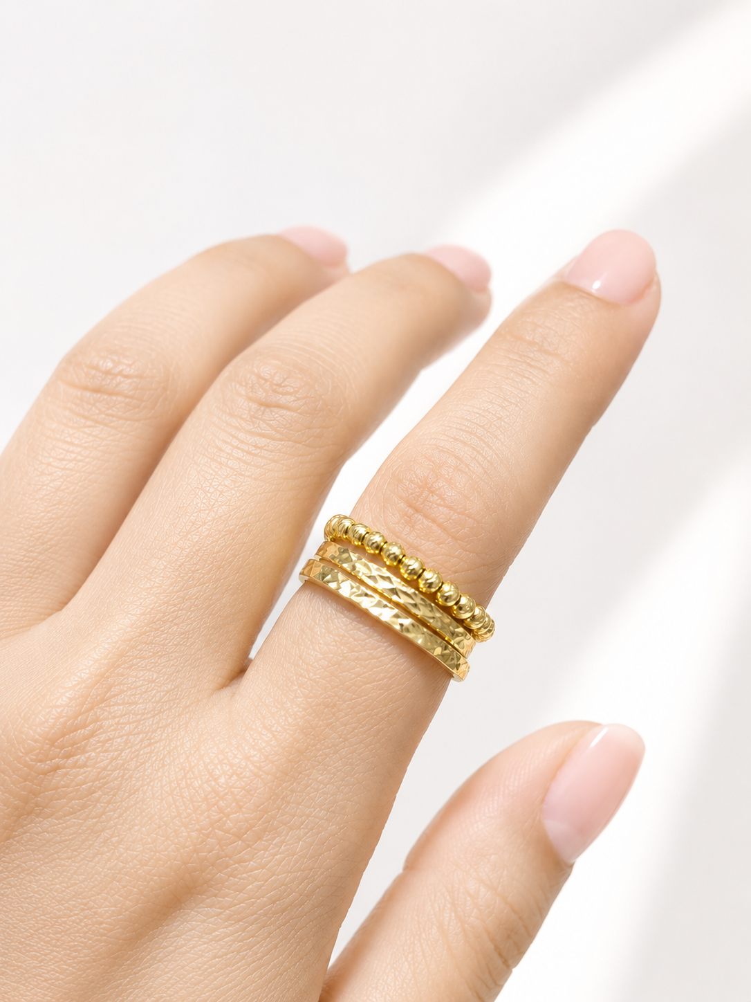 18k Gold Beaded Layered Band Ring (GJEW09)