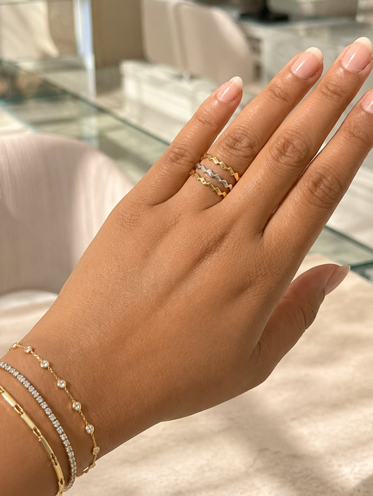 18K Tri-Color Zigzag Stackable Ring Set (GJEW50)