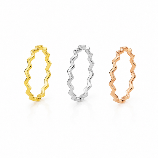 18K Tri-Color Zigzag Stackable Ring Set (GJEW50)