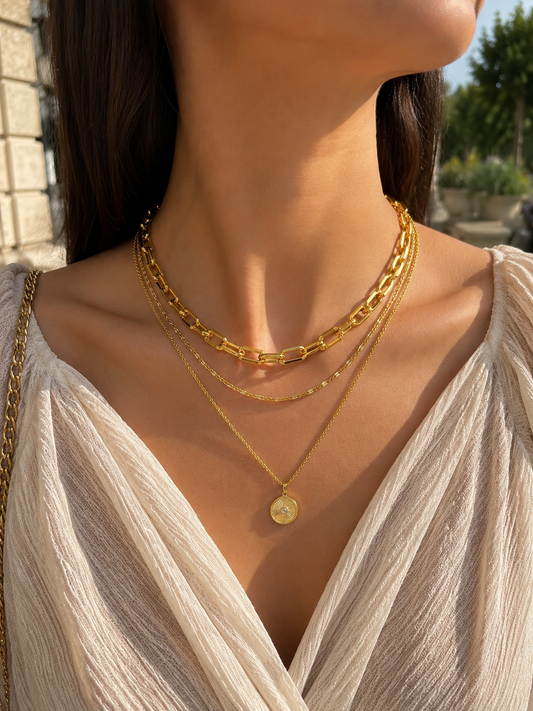 18k Gold Oval Paperclip Chain Necklace (GJEW308)