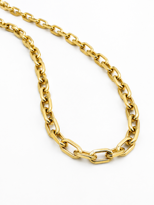 18k Gold Oval Paperclip Chain Necklace (GJEW308)