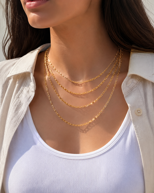 18k Gold Small Paperclip Chain Necklace (GJEW300-304)