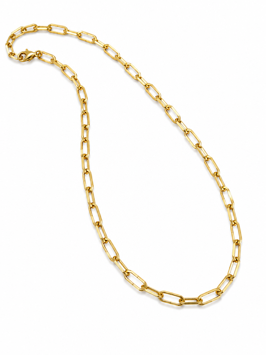 18k Gold Small Paperclip Chain Necklace (GJEW300-304)