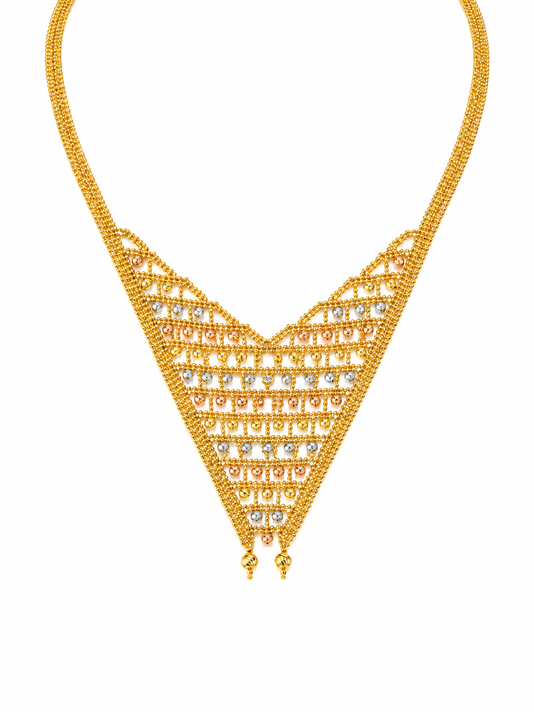 18k Gold Tri-Color Mesh V Necklace (GJEW338)