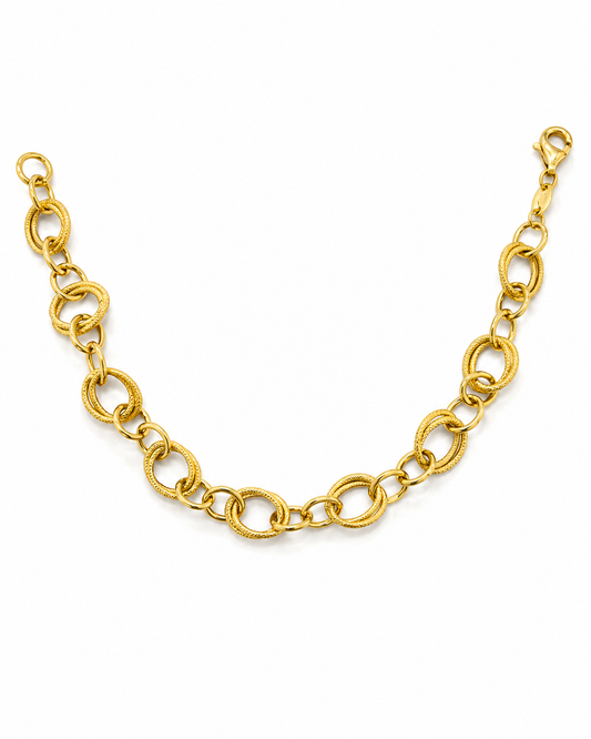 18k Gold Textured Round Paperclip Bracelet (GJEW293)