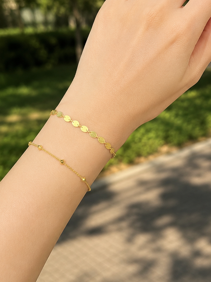 18k Gold Disc Chain Bracelet – Minimalist Gold Disc Chain (GJEW133)