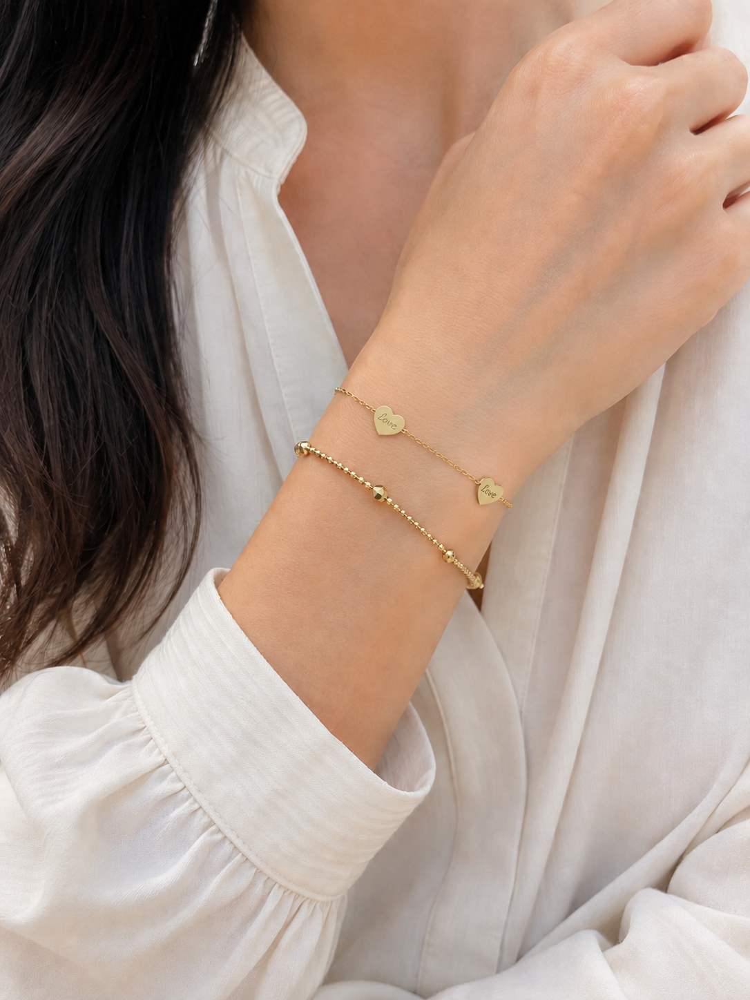 18K Gold Heart Charm Bracelet – Delicate Minimalist Chain Bracelet (GJEW134)