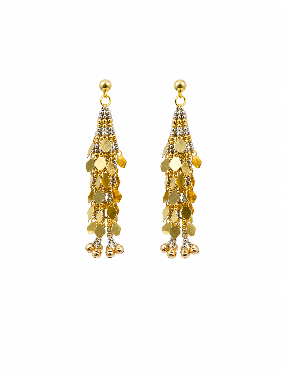 18k Gold Tri-Color Tassel Drop Earrings | Elegant Multi-Tone Dangle Earrings (GJEW331)