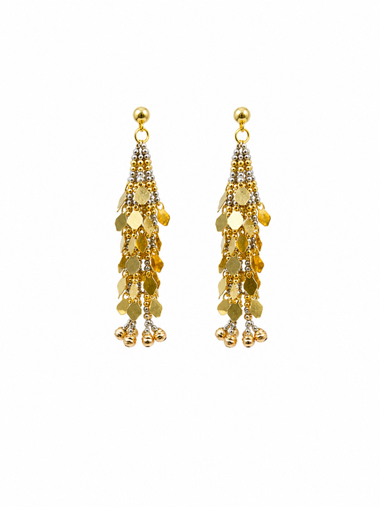 18k Gold Tri-Color Tassel Drop Earrings | Elegant Multi-Tone Dangle Earrings (GJEW331)