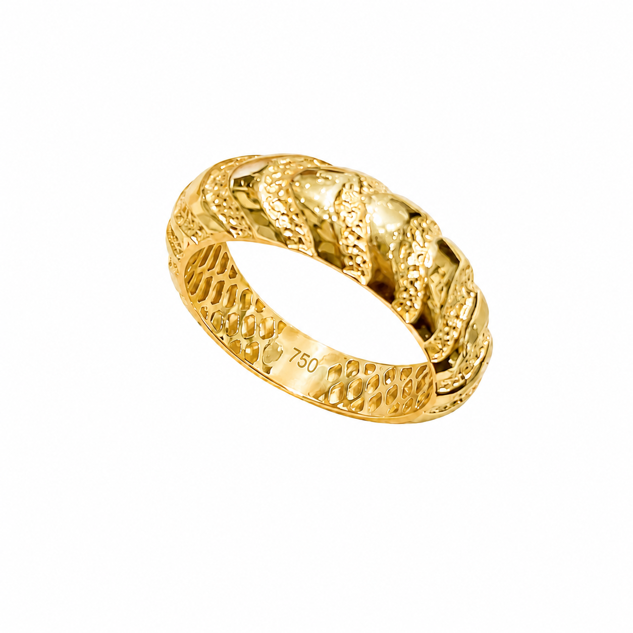 18K Gold Textured Twisted | Braided Pattern Ring (GJEW110)
