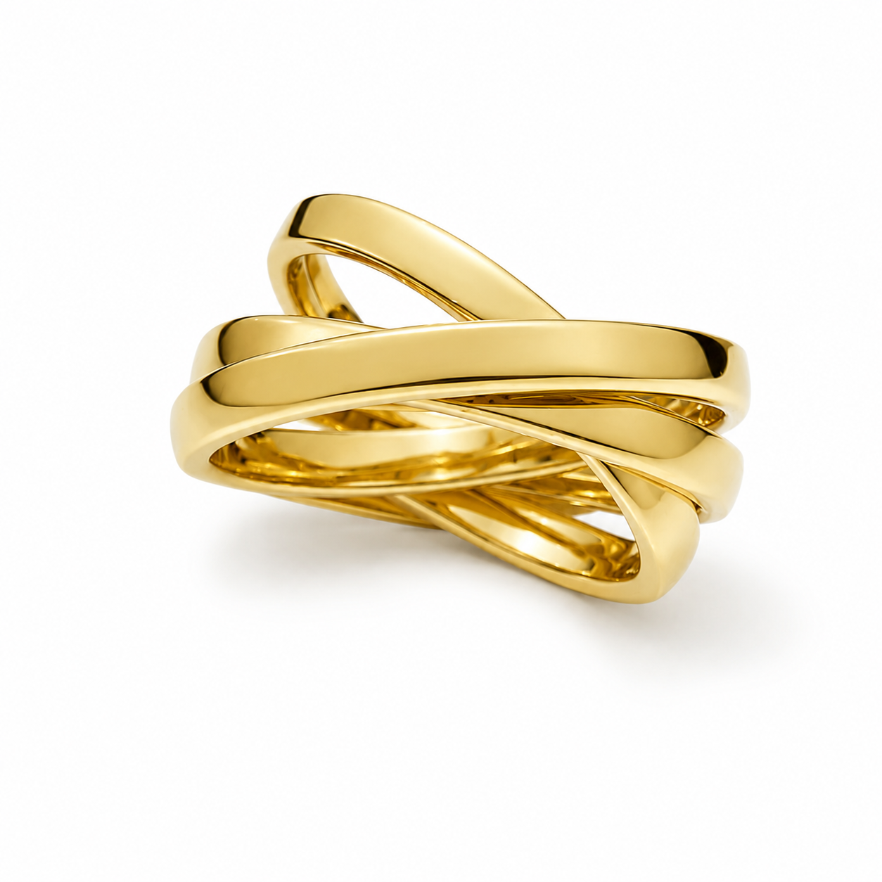 18k Gold Glossy Interwoven 3-Band  Ring(GJEW142)