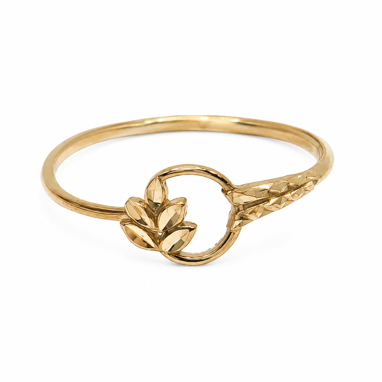 18k Gold Artisan Leaf Ring with Diamond- Cut Finish (GJEW17)