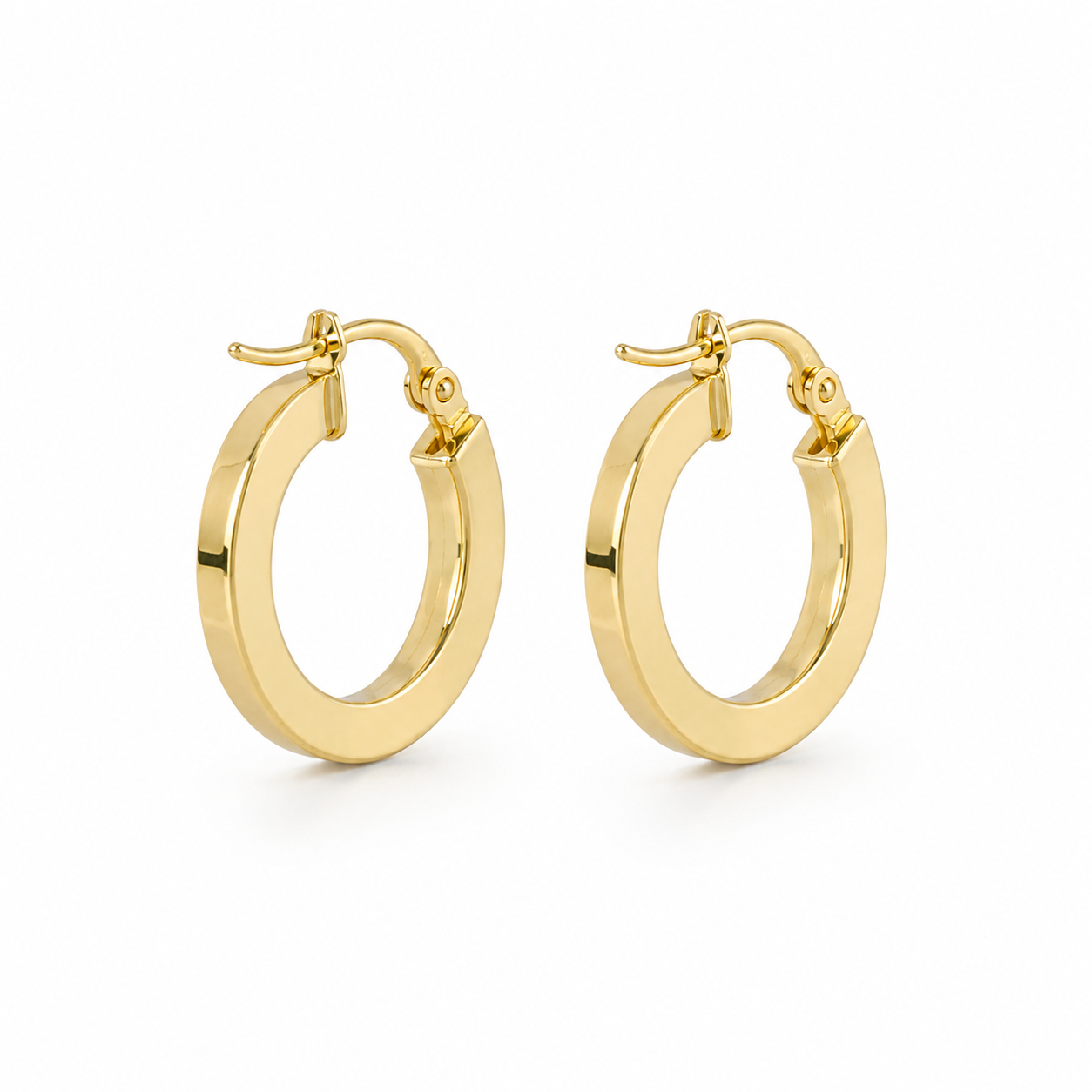 18K Gold Classic Plain Glossy Hoop Earrings (ARJS350)