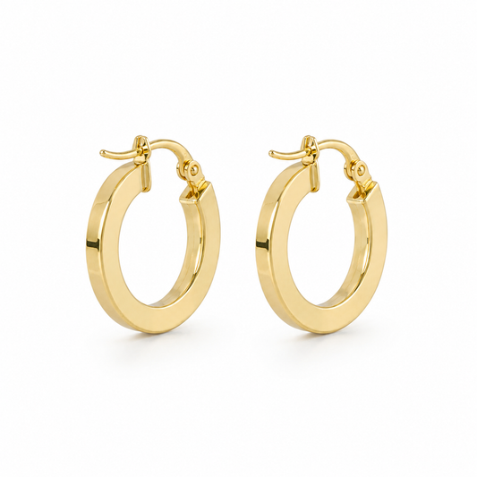18K Gold Classic Plain Glossy Hoop Earrings (ARJS350)