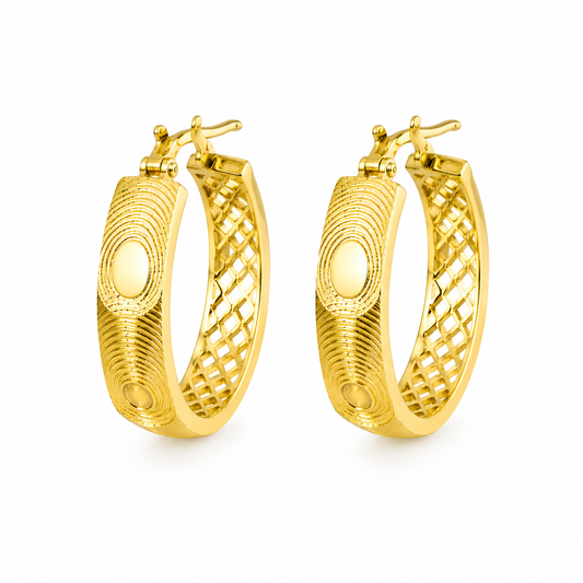 18k Gold Textured  Hoop Earrings – Concentric Circle Design (GJEW277)