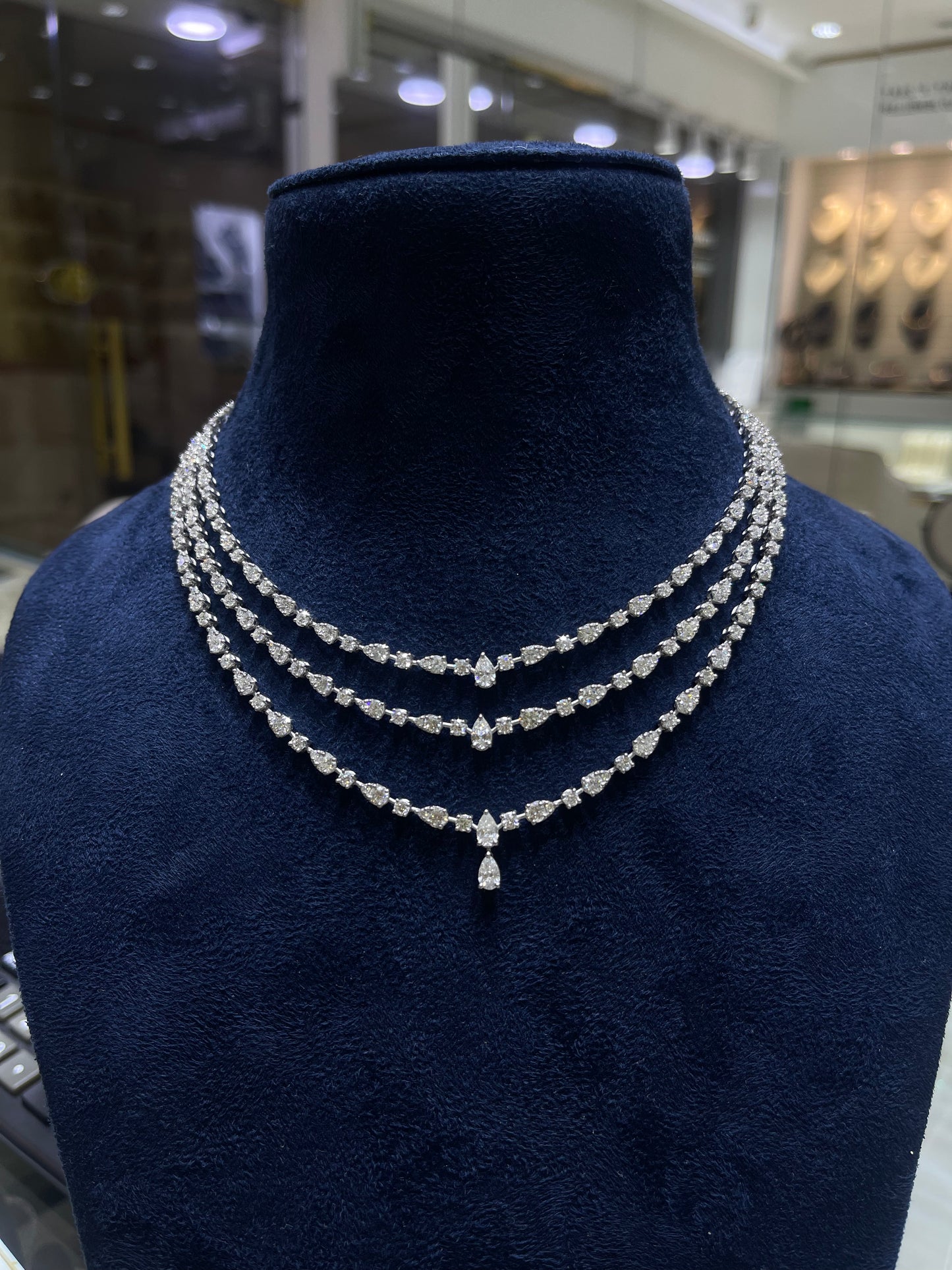 3 Line Pear Diamond Necklace (ARJS3374)