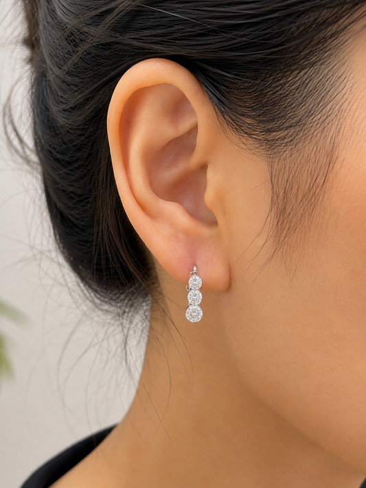 3 Stone Round Diamond Hoop Earrings (ARJ1033)