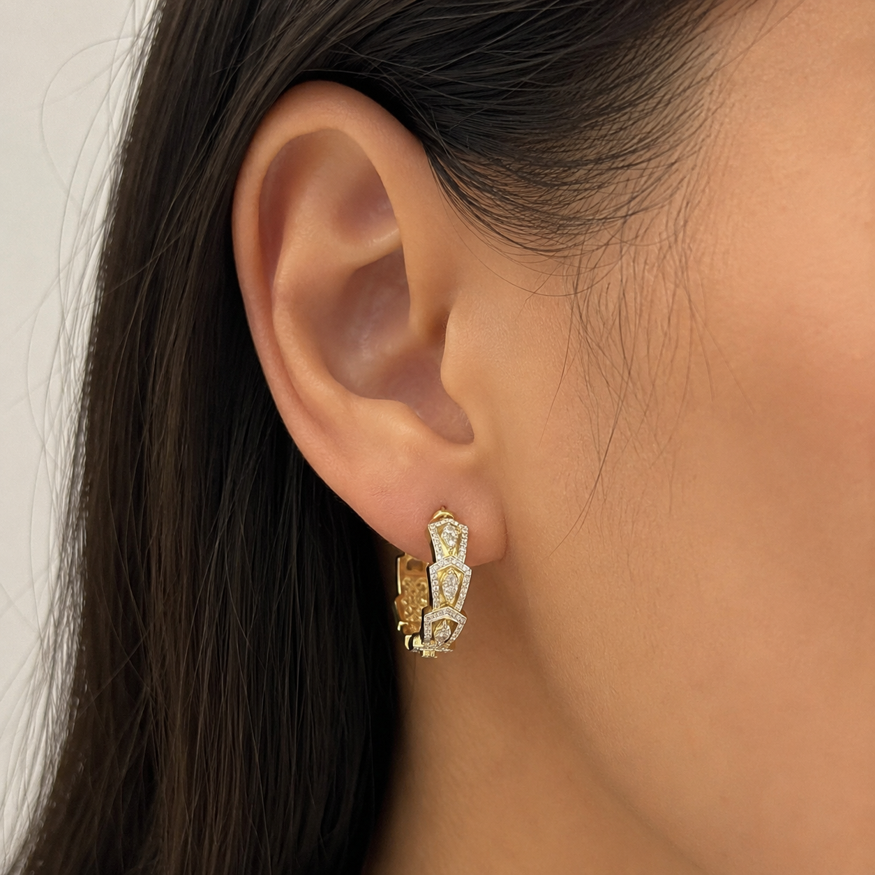 Marquise and Round Yellow Gold Diamond Hoop Earrings (SKJ1216)