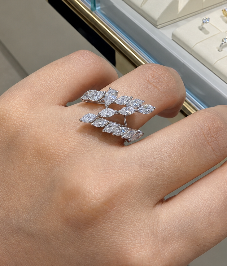 Pear with Marquise Overlap Diamond Ring (ARJS4025)