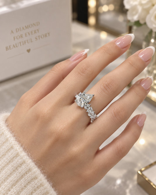 3 Carat Pear With Side UP-Down Pear Ring (ARJS4272)