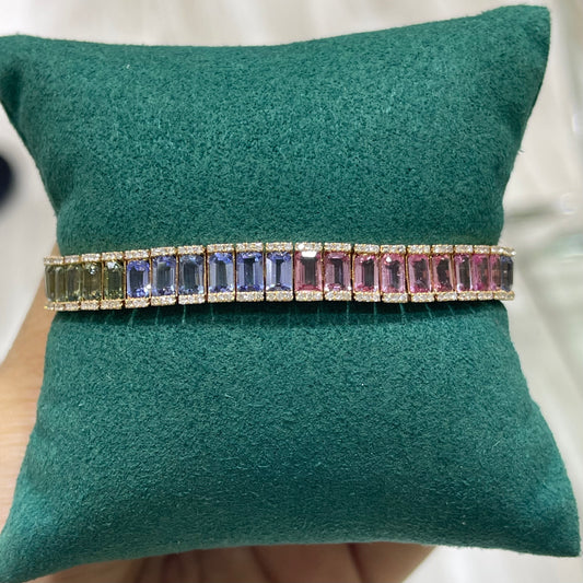 Rainbow Sapphire with Diamonds in Rosegold Bracelet (ARJ1105)