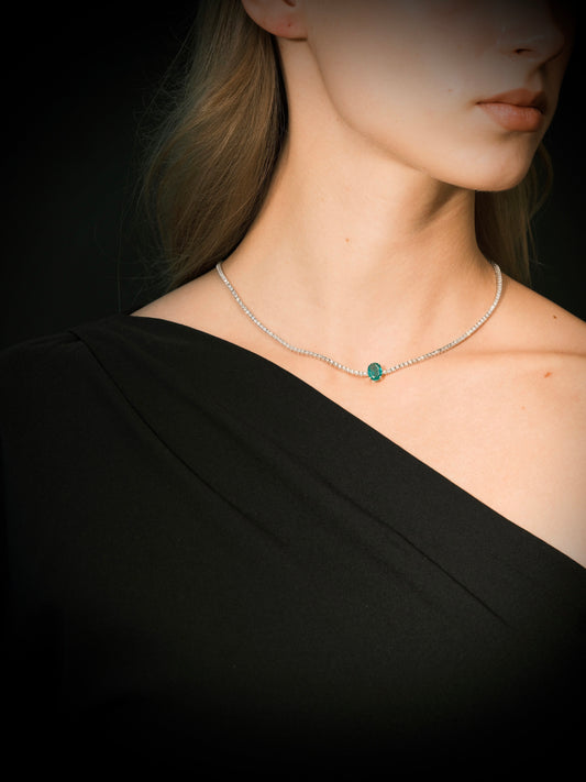 Oval Cut Green Emerald Diamond Choker (ARJS3120)