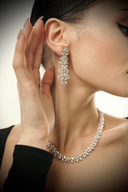 Pear and Marquise Dangling Diamond Earrings (ARJS2613)