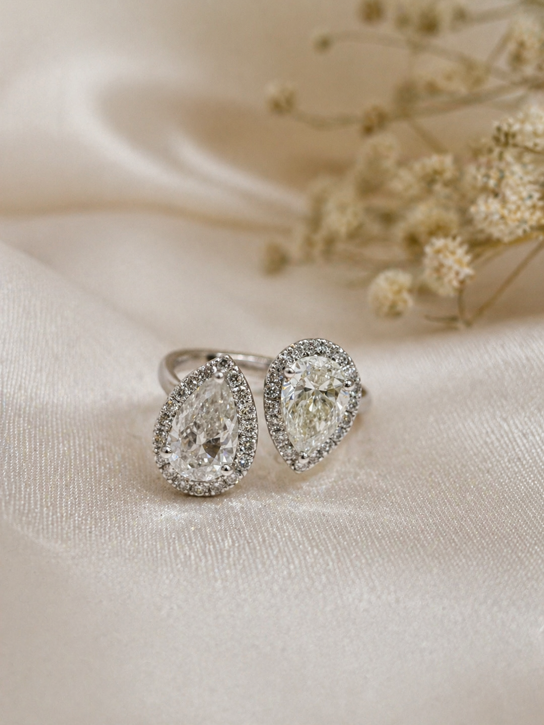 1CT Twin Pear Halo Diamond Ring (ARJS3986)