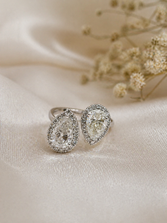 1CT Twin Pear Halo Diamond Ring (ARJS3986)