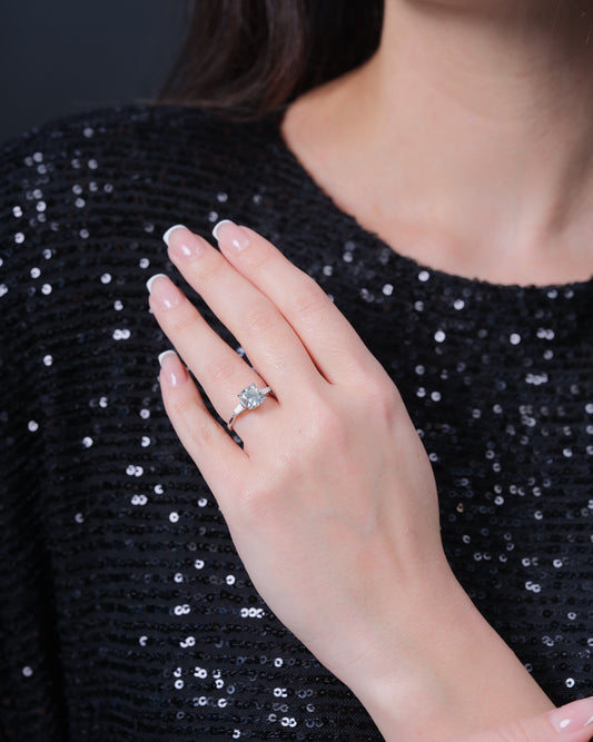 2CT Cushion with Side Baguette Diamond Ring (ARJS3116)