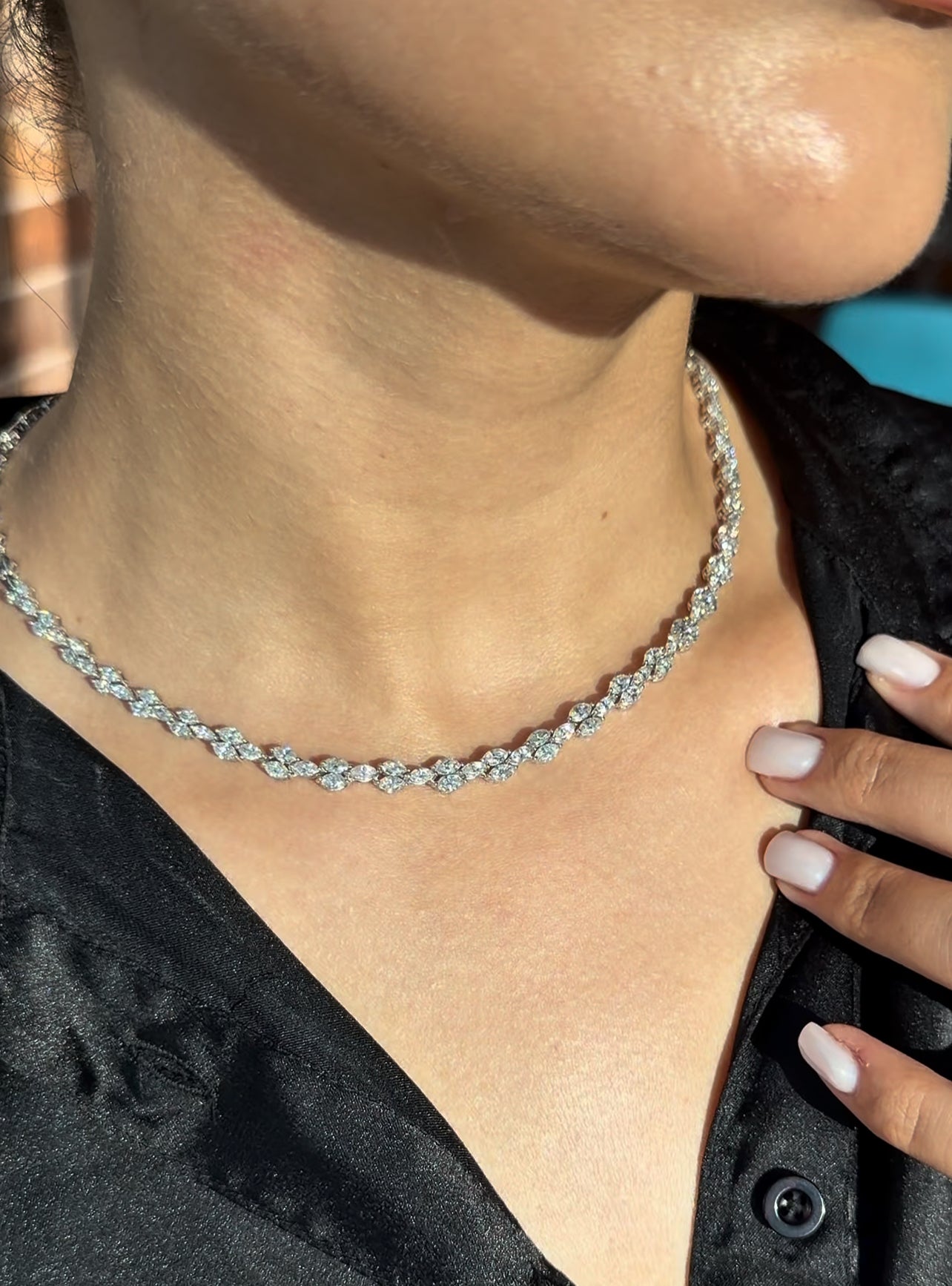 2 Line Marquise Diamond Necklace (ARJS4032)