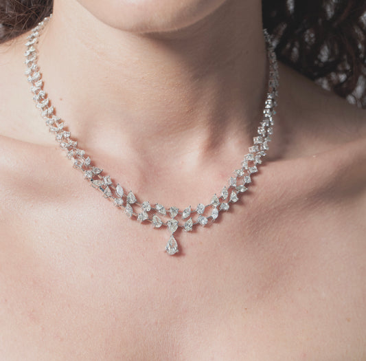 1CT Pear 2 Line Diamond Necklace (ARJS3305)
