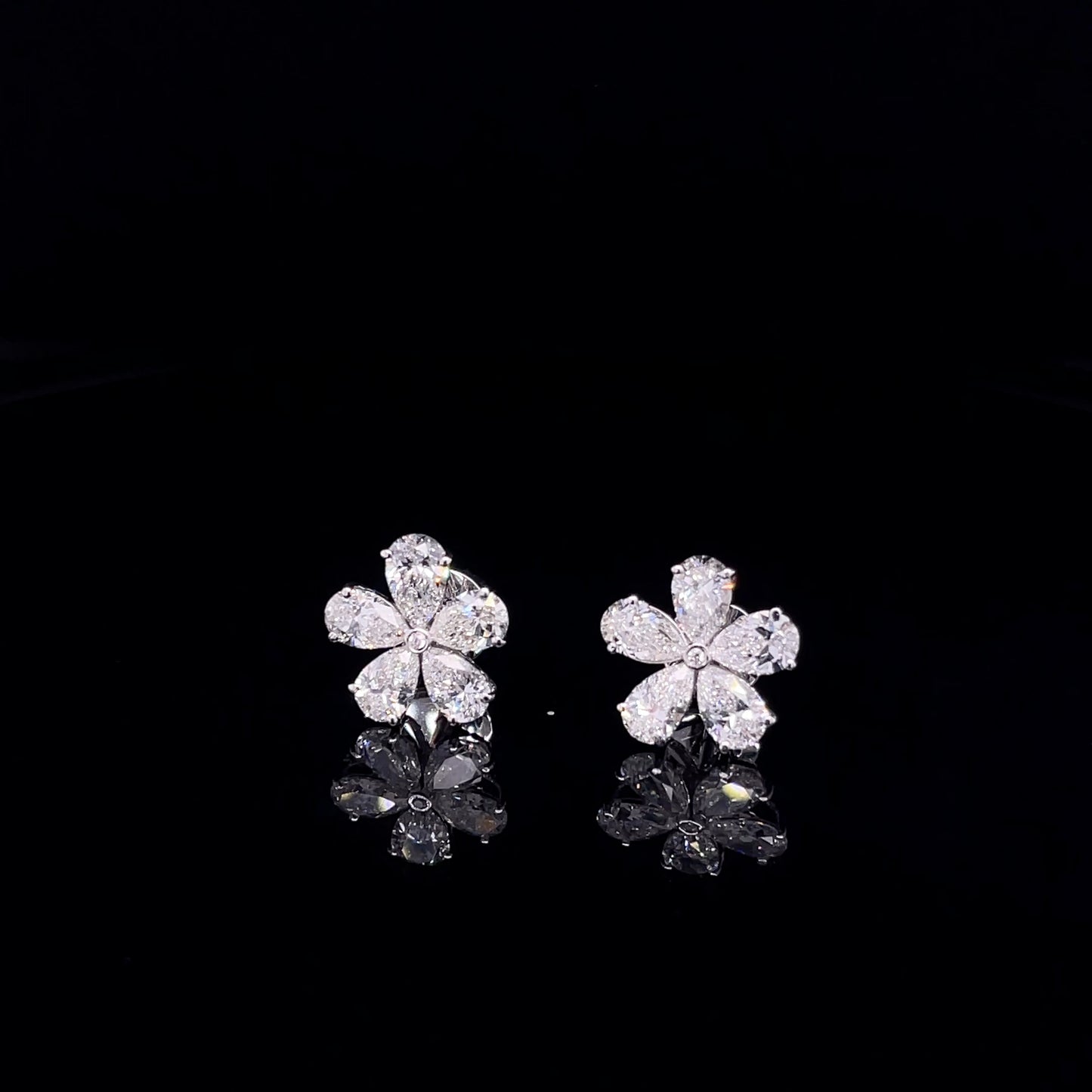 Pear Flower Design Diamond Studs (ARJA3716)