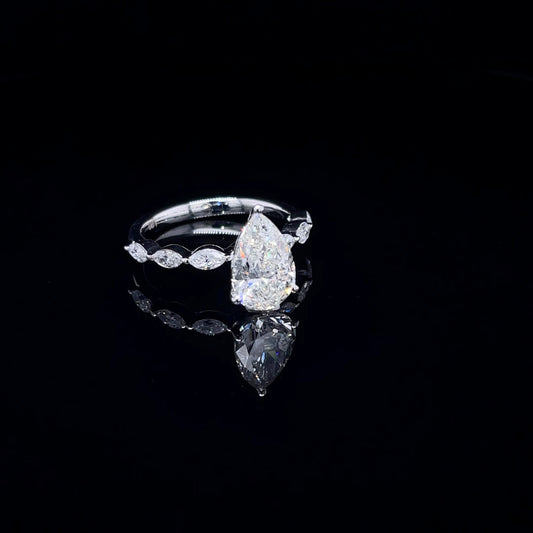 2CT Pear with Marquise Side Diamond Ring (ARJS3955)