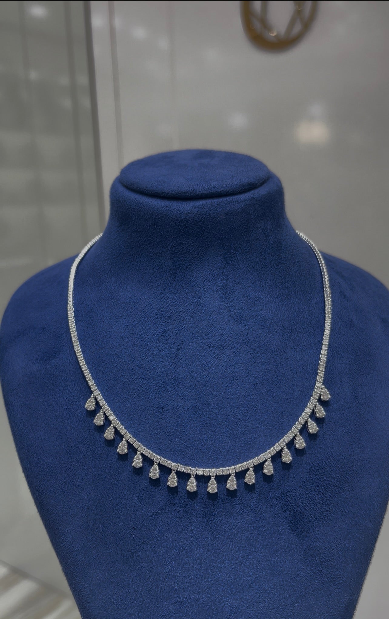 Round with Pear Cluster Drop Diamond Necklace (ARJS3936)