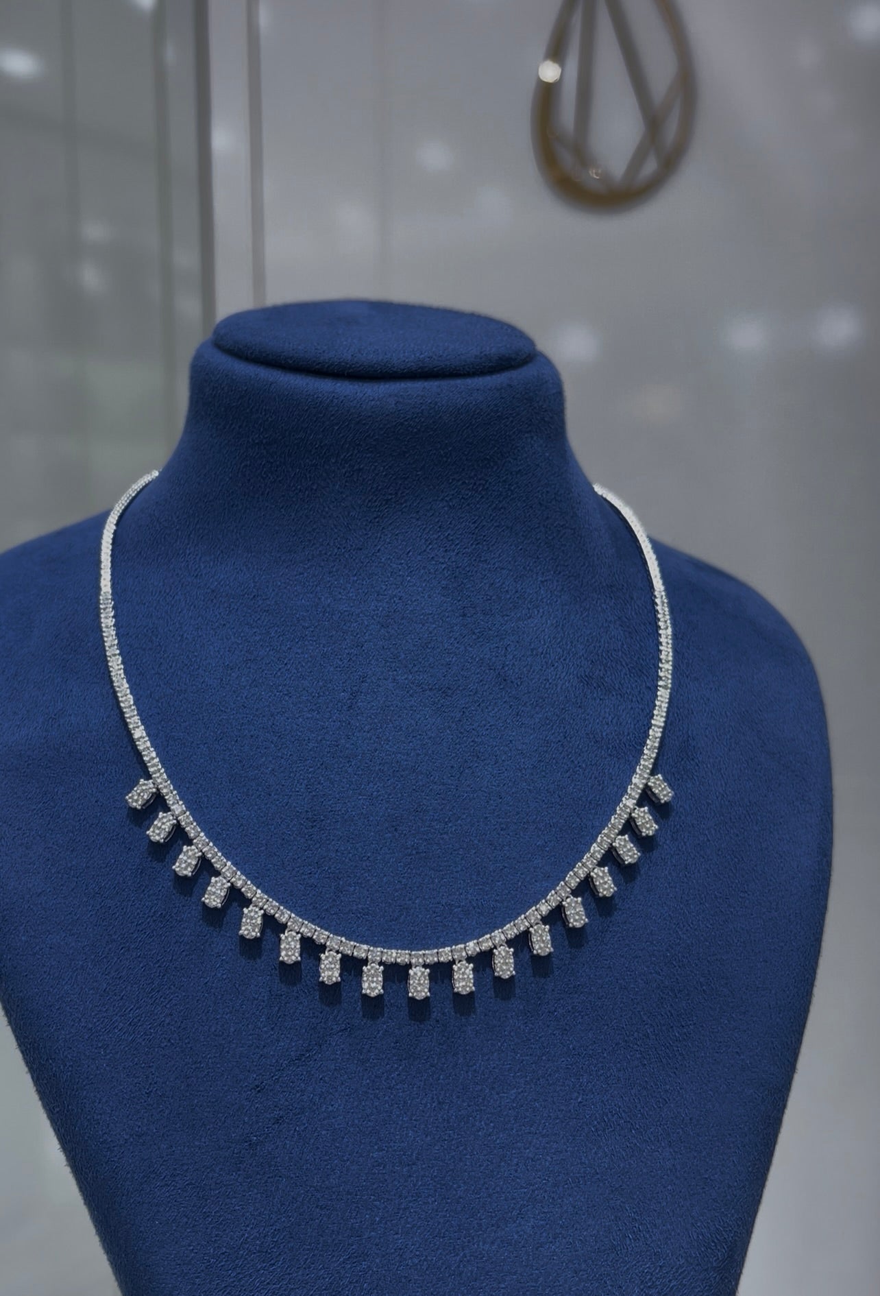 Round with  Oval Cluster Diamond Necklace