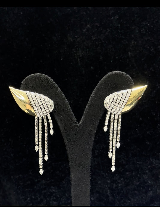 Round & Marquise Diamond Drop Earrings in Yellow Gold (SKJ1200)