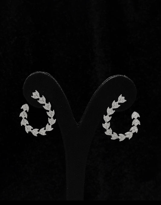 Tulip Design Cluster Diamond C Style Hoop Earrings (ARJS3705)