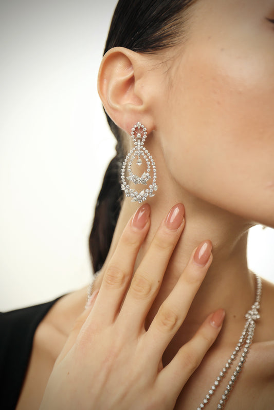Mix Shape Dangling Diamond Earrings (ARJS3027)