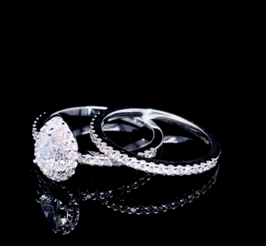 Pear Halo Twin Band Diamond Ring (ARJS2685)