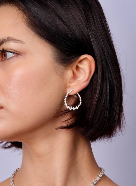 Round C Type Diamond Hoop Earrings (ARJS3730)
