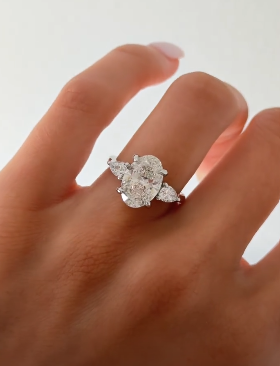 3 Carat Oval With Side Pear Diamond Ring (ARJS4331)
