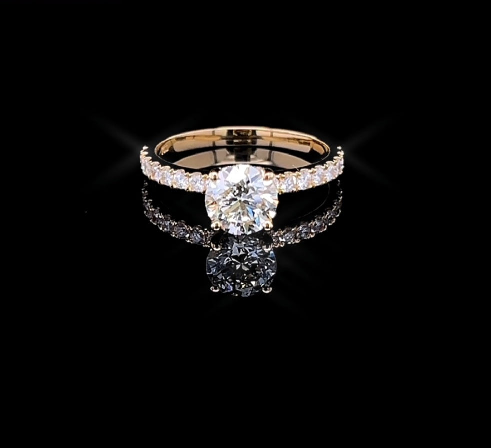 1CT Round with Side Diamonds in Yellow Gold Ring (ARJS3622)
