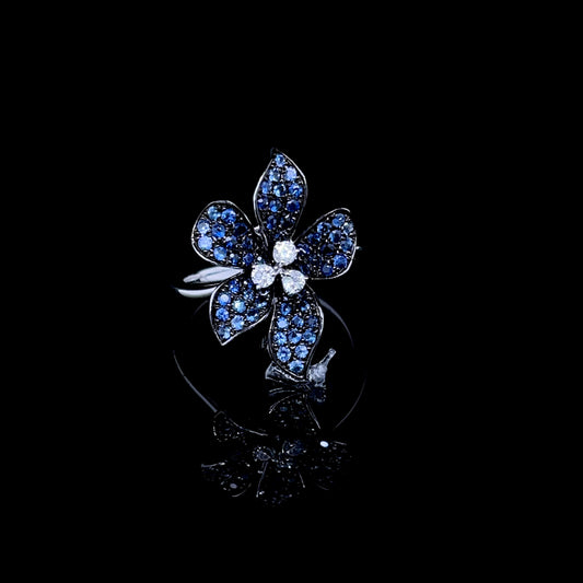 Blue Sapphire Flower Design with Diamond Ring (ARJS3645)