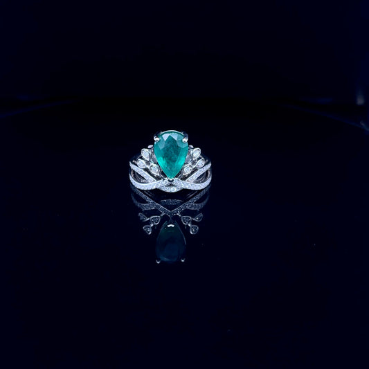 Pear cut Green Emerald Diamond Ring (ARJS2642)