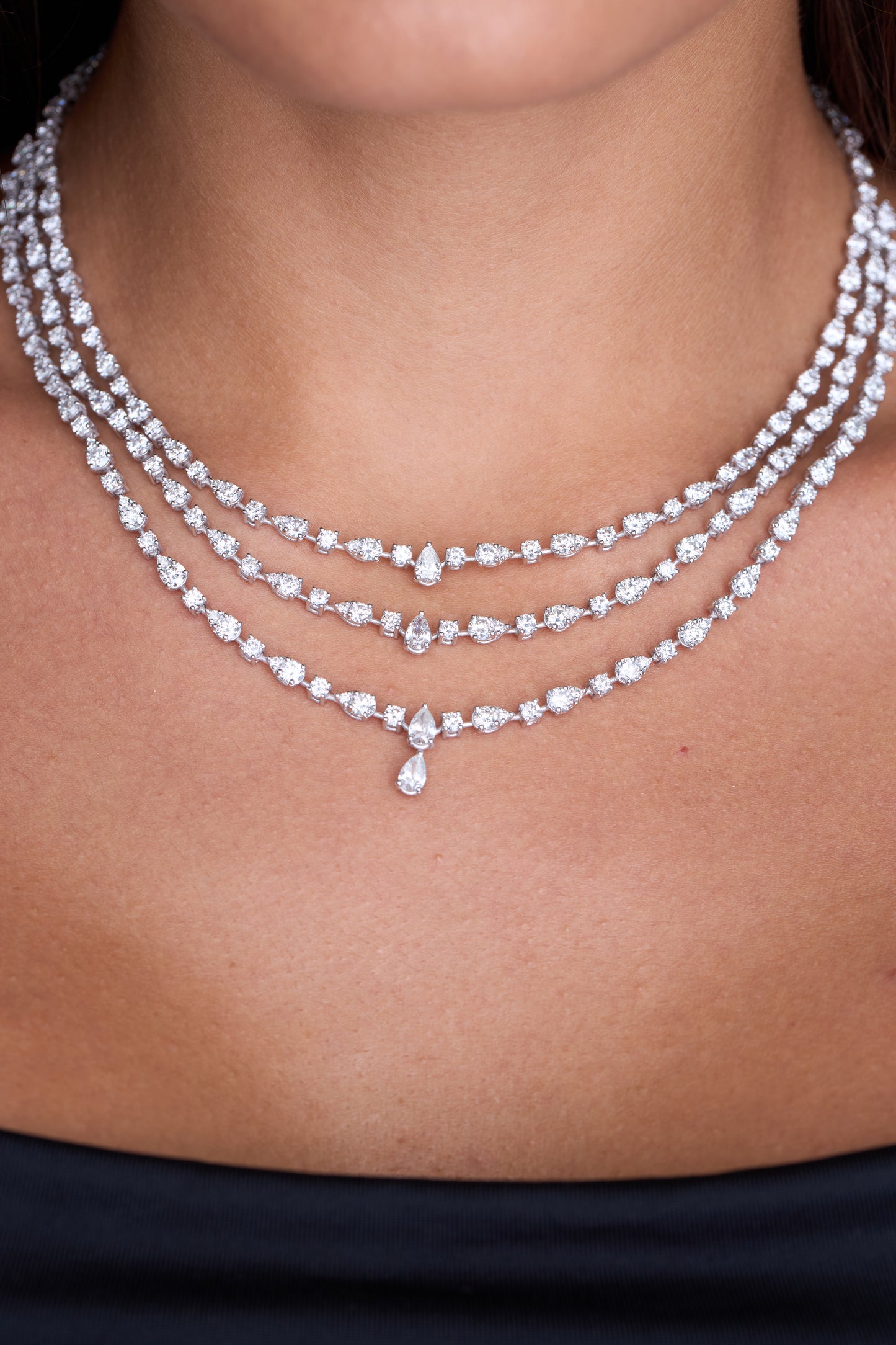 3 Line Pear Diamond Necklace (ARJS3374)