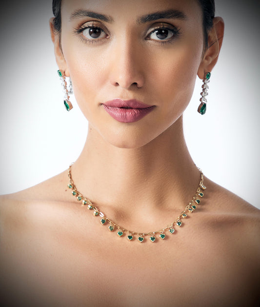 Heart Cut Green Emerald Charm Necklace