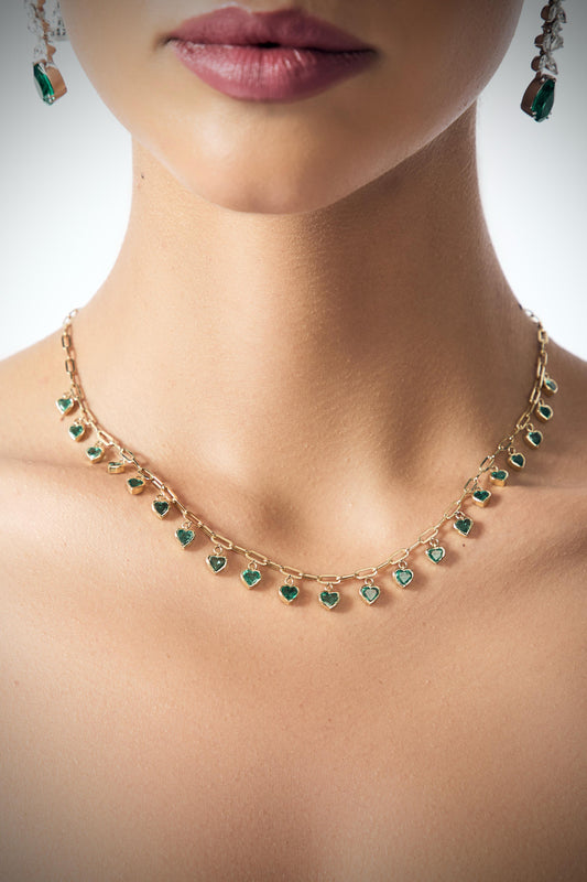 Heart Cut Green Emerald Charm Necklace