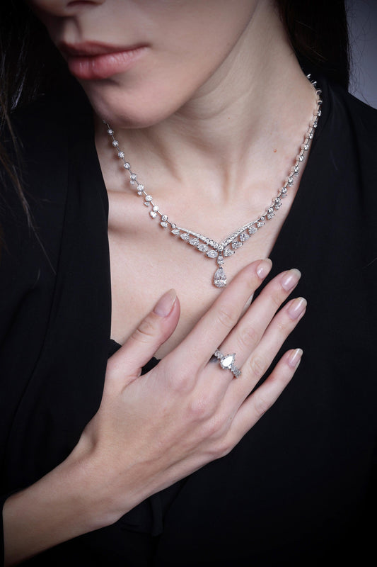 3CT Pear Solitaire Diamond Necklace