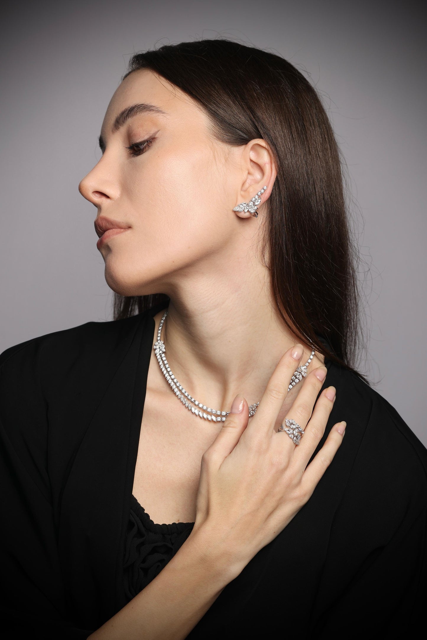 Mix Shape 2 Layer Diamond Necklace (ARJS3151)